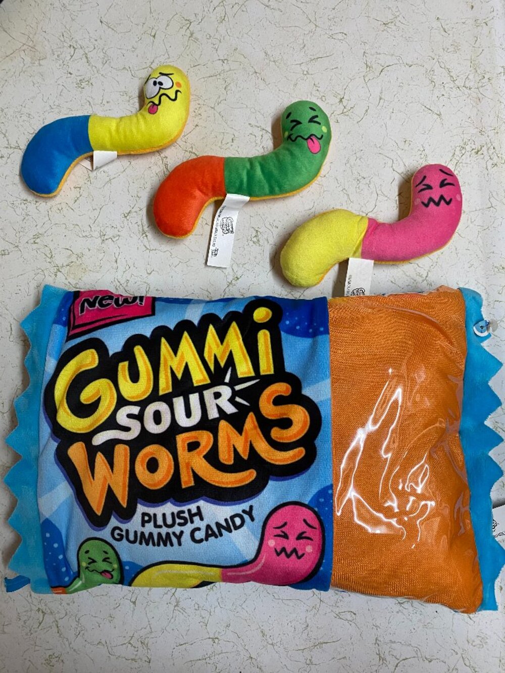 BASIC FUN GUMMI SOUR WORMS PLUSH TOY CANDY PILLOW